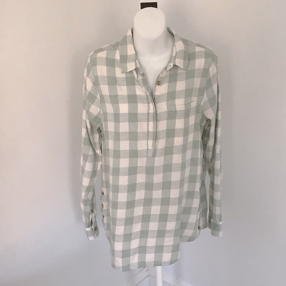 Marine Layer Sage Green Buffalo Check Fisherman Core Top Sz. M